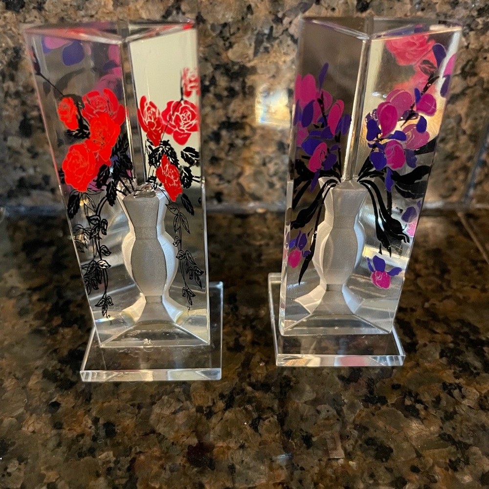 Crystal vase/flower glass art. Set up two sold together.